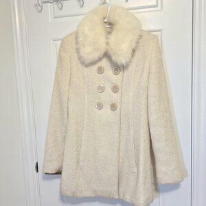 Guess Cream converitble Wool blend Jacket with detachable faux fur collar